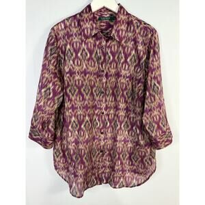 Lauren Ralph Lauren Women’s 1x Ikat Print Voile Shirt Silk Blend Button Boho